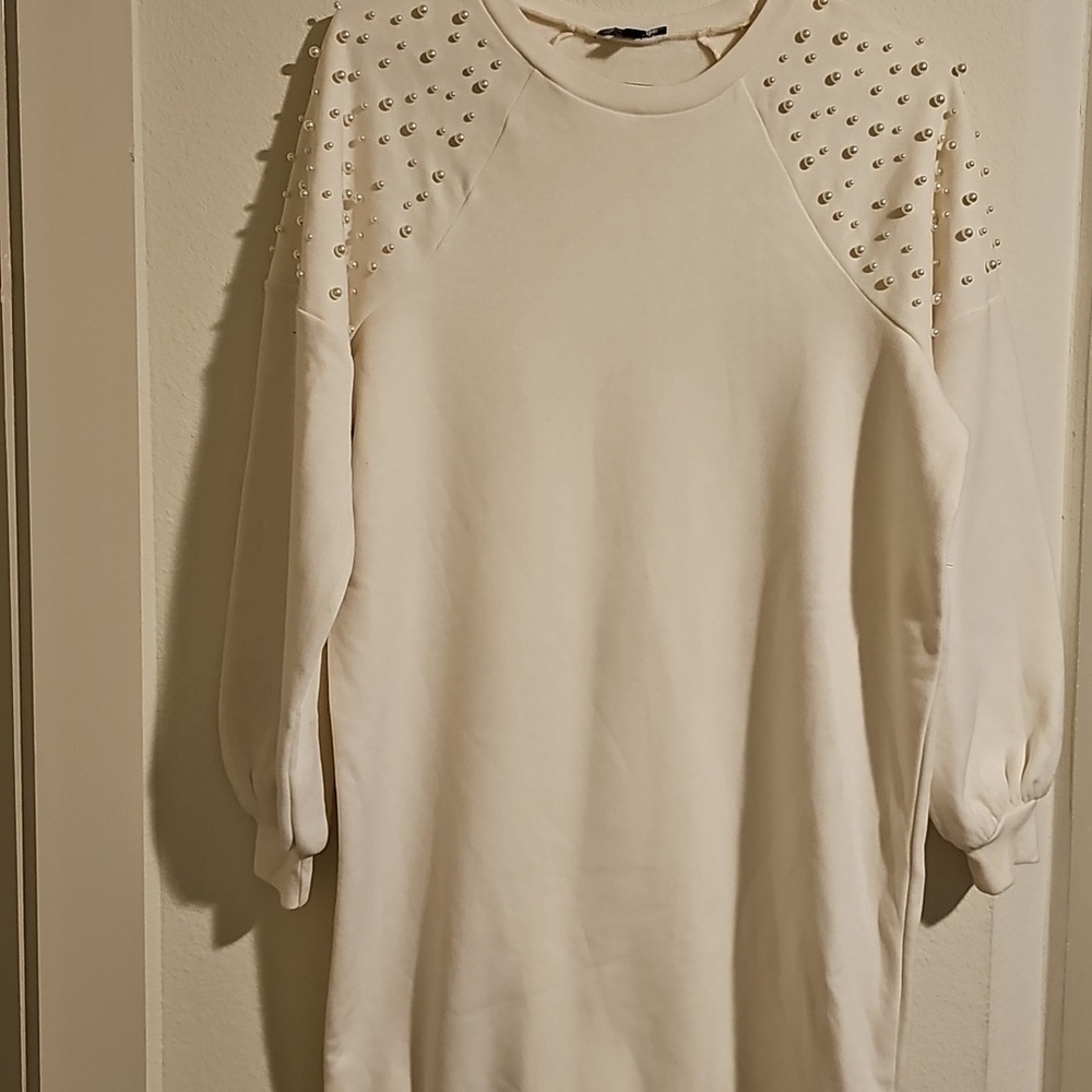 Women's Cream Top Long with Studded Sleeves
